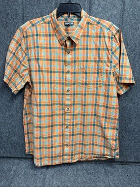Toad&Co Orange and Teal Plaid Short-Sleeve Button-Up Shirt